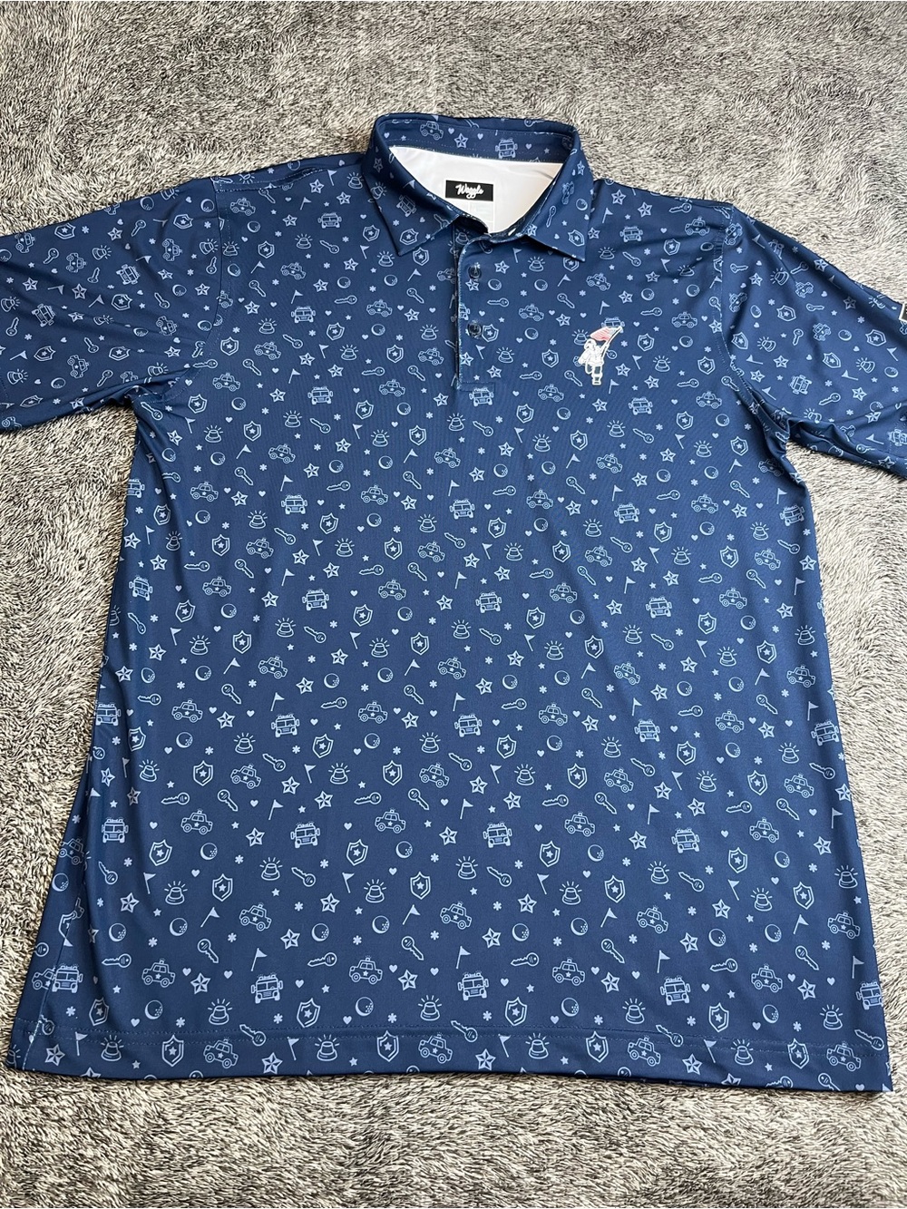 Waggle Firefighter First Responder Golf Polo Mens Large Blue Print Activewear